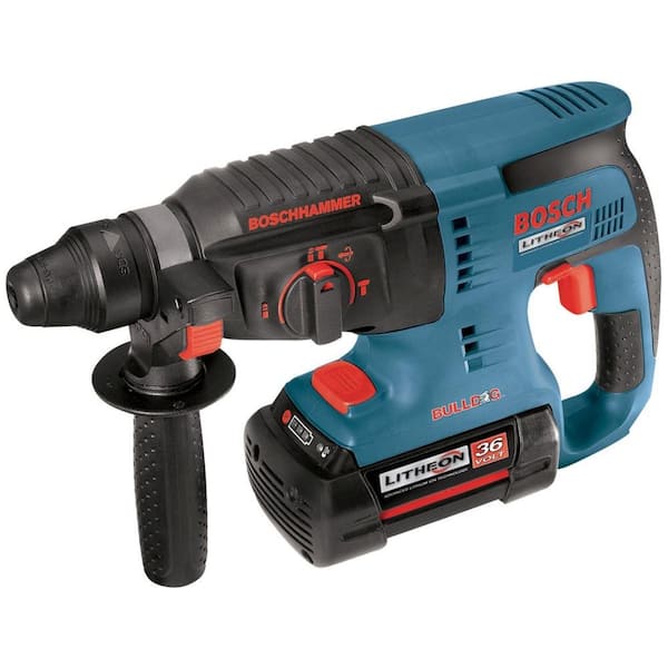 Bosch 36 Volt Lithium-Ion Cordless 1 in. SDS-plus Variable Speed Rotary Hammer with 2 Batteries, Charger, Case and Side Handle