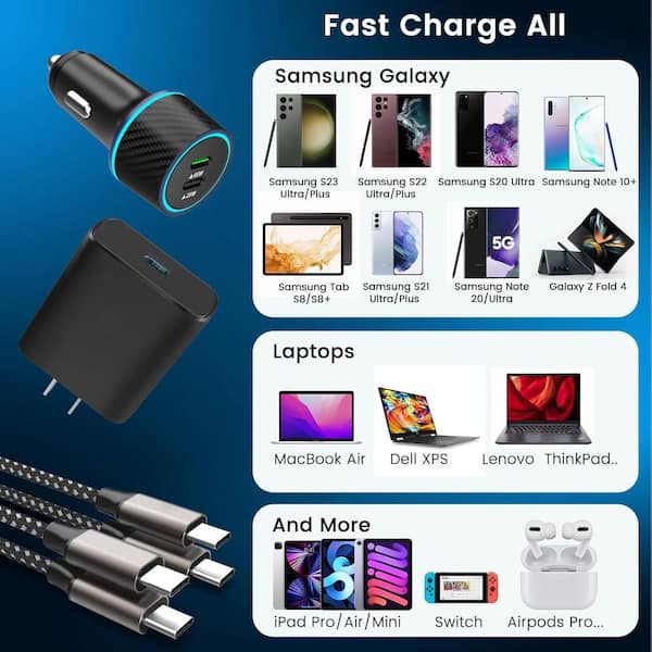 NOVOO 100W Chargeur USB-C Rapide,Prise USB C à 3 Ports, Adaptateur Compatible avec iPhone 16 Plus Pro Max, Galaxy PPS 45 W, S24 Ultra, S23, S22, Pixel, iPad, MacBook Air, Blanc