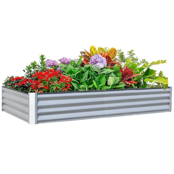 Boyel Living 6 x 3 x 1 ft. Steel Galvanized Raised Garden Bed, Outdoor Planter Garden Boxes Large Metal Planter Box in Silvery