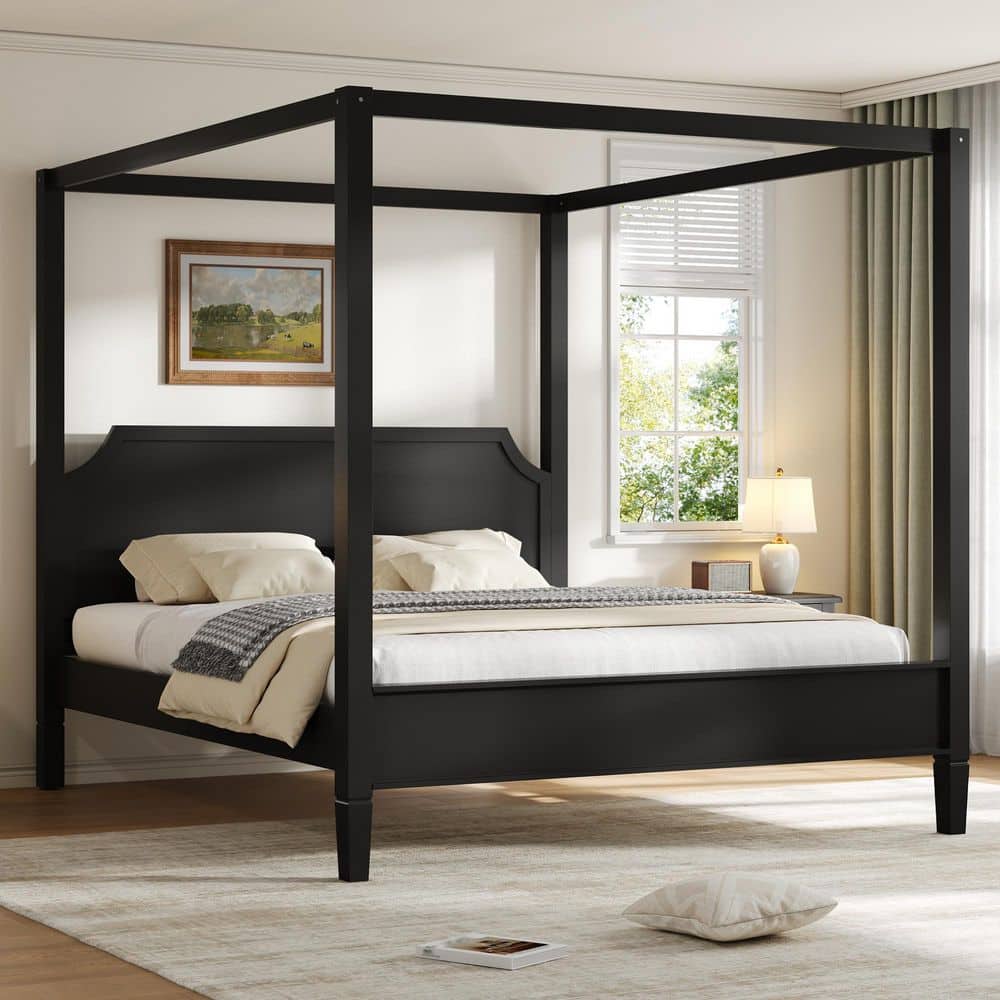 Black Wood Frame King Size Platform Bed with Headboard and Support Legs price history on PriceWatchPro
