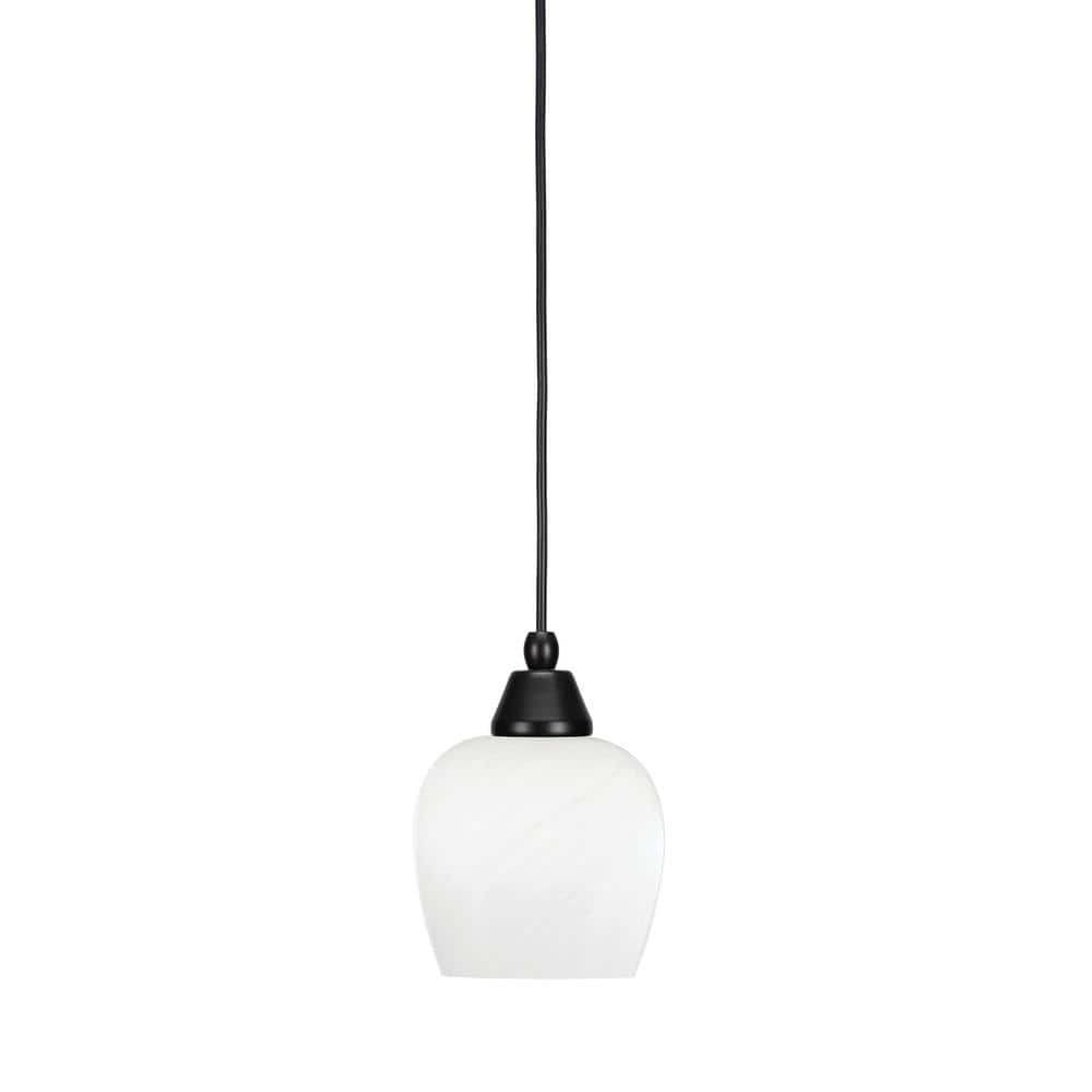 Bryson 6 in. 1-Light Matte Black Cord Pendant Light with 6 in. White Marble