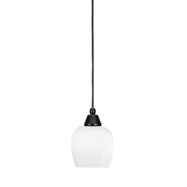 Unbranded Bryson 6 in. 1-Light Matte Black Cord Pendant Light with 6 in. White Marble Glass Shade, no bulb included