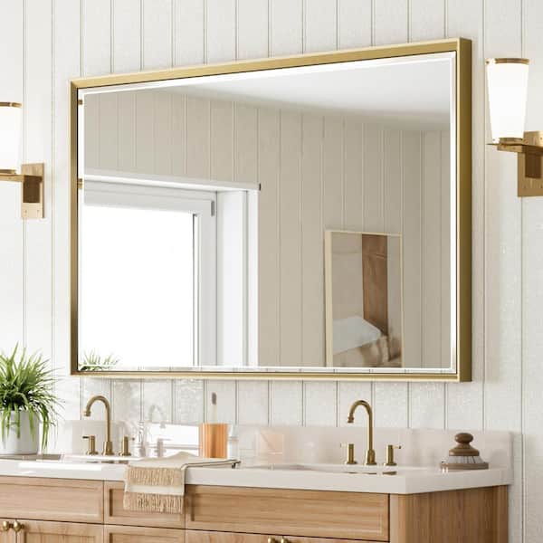 48 in. W x 36 in. H Rectangular Framed Aluminum Beveled Edge Wall Mount Bathroom Vanity Mirror in Champagne Gold