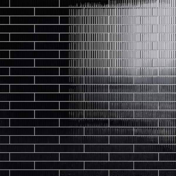 MOLOVO Nova Black Decor 1.97 in. x 11.81 in. Polished Ceramic Subway Wall Tile (5.38 sq. ft./Case)