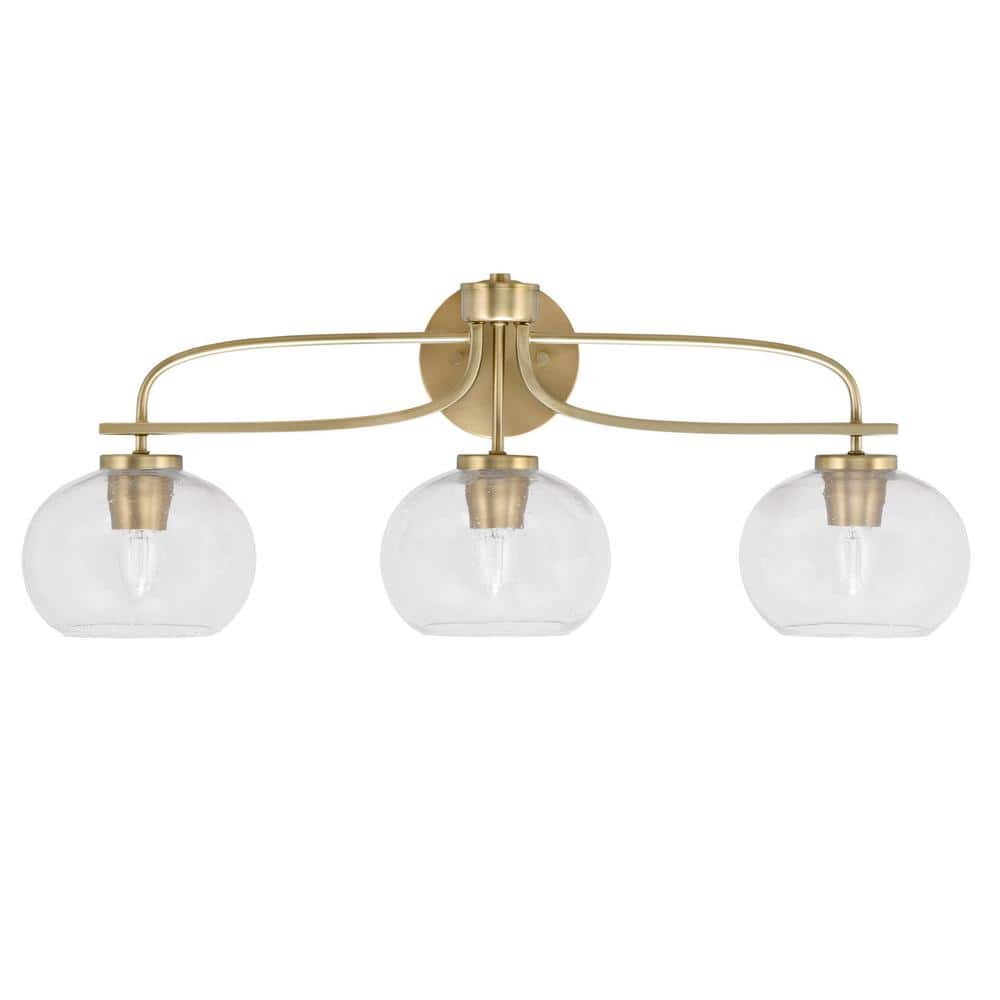 Olympia 28.5 in. 3-Light New Age Brass Vanity Light  Clear Bubble Glass Sha
