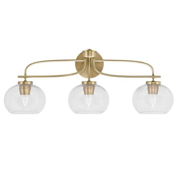 Unbranded Olympia 28.5 in. 3-Light New Age Brass Vanity Light  Clear Bubble Glass Shade