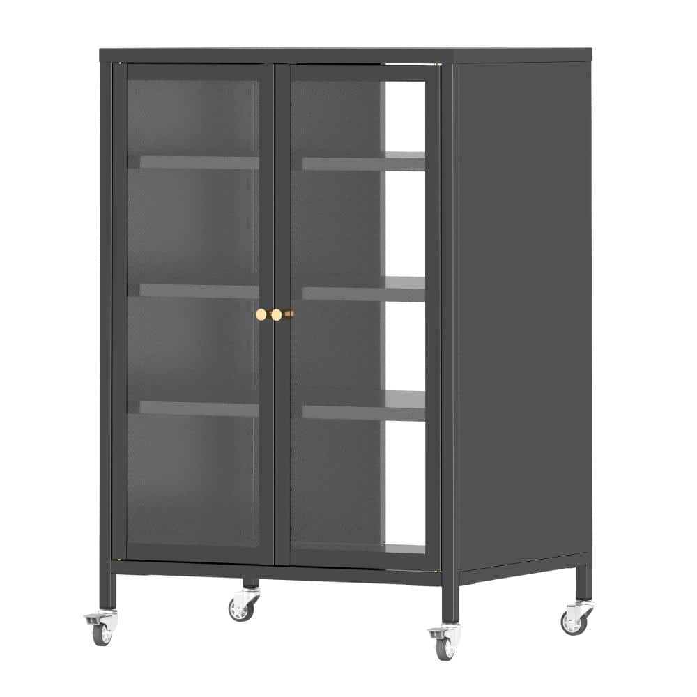 "35.8"" Media Storage Cabinet with Wheels, AV TV Stand with 4 Adjustable Glass Shelves & Door" price history on PriceWatchPro