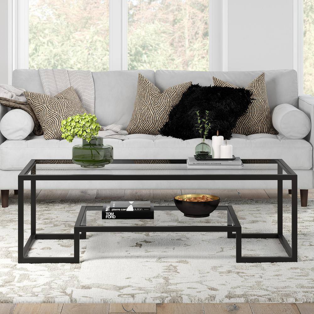 54" Blackened Bronze and Glass Rectangular Coffee Table