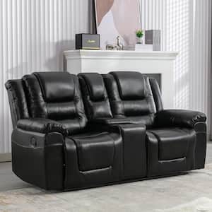 73.2 in. W Black PU Leather 2-Seater Reclining Loveseat, Home Theater Seating Manual Recliner
