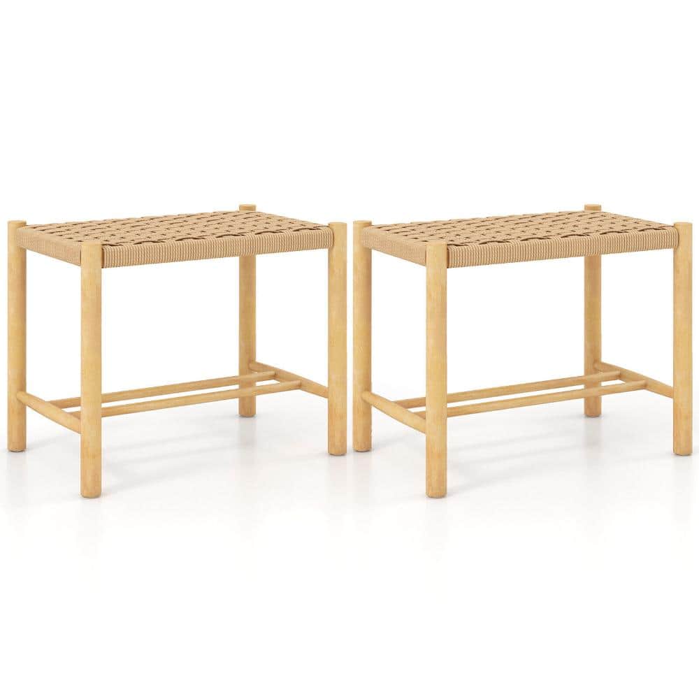 Dining Stool Set of 2 18 in. Rubber Wood Frame Paper Rope Woven Seat Indoor Outdoor 22 x 14 x 18 in. price history on PriceWatchPro