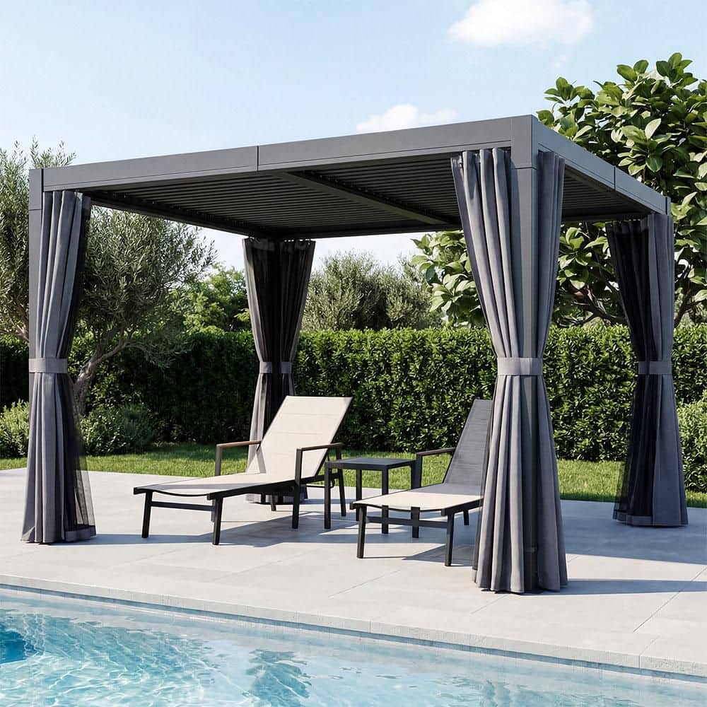 CikaCika 10 ft. x 10 ft. Grey All-Aluminum Outdoor Louvered