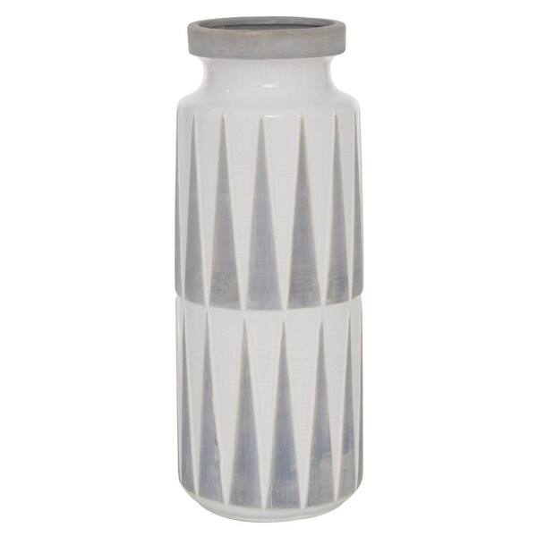 Novogratz Ceramic Vase with Triangle Patterns White: Stoneware Amphora, Tabletop Decor, Spot Clean