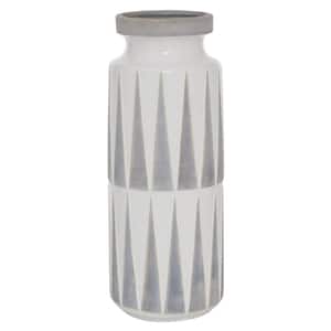 17 in. White Ceramic Decorative Vase with Triangle Patterns
