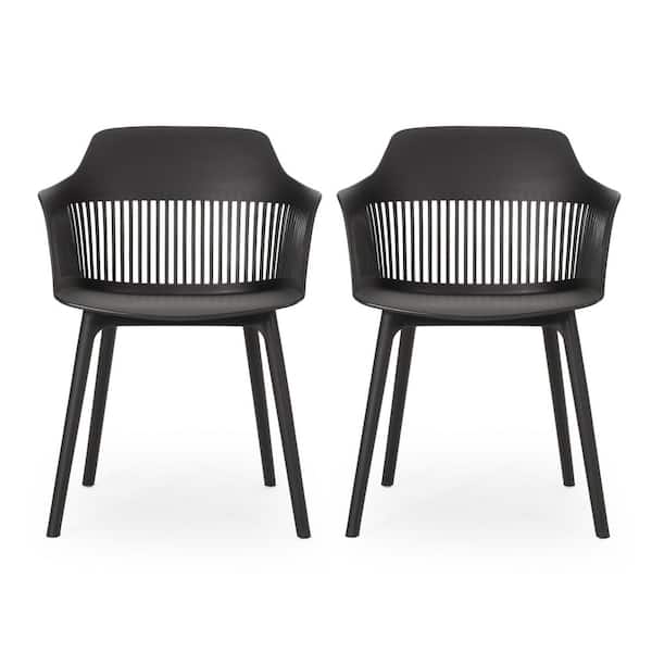 Plastic Outdoor Dining Chair in Black(2-Pack)