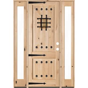 64 in. x 96 in. Mediterranean Knotty Alder Sq-Top Unfinished Left-Hand Inswing Prehung Front Door with Full Sidelites