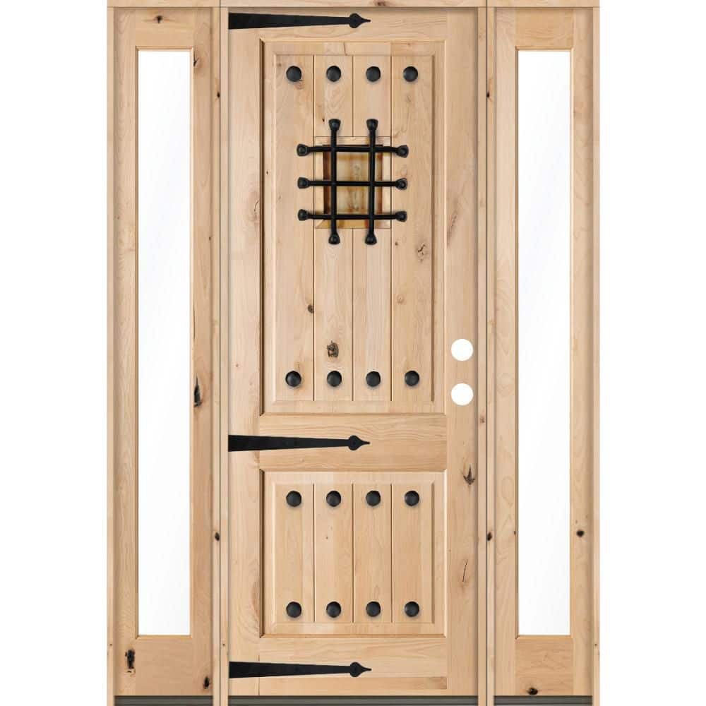 76 in. x 96 in. Mediterranean Knotty Alder Sq-Top Unfinished Left-Hand Inswing Prehung Front Door with Full Sidelites price history on PriceWatchPro