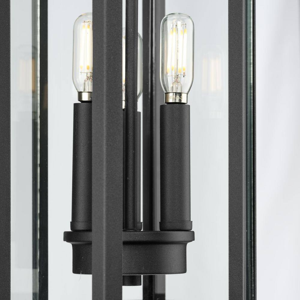 Ramsey Black Steel 3-Light Outdoor Hanging Lantern with Clear Glass Panels