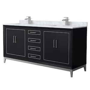 Marlena 72 in. W x 22 in. D x 35.25 in. H Double Bath Vanity in Black with White Carrara Marble Top
