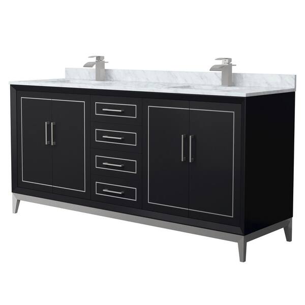 Wyndham Collection Marlena 72 in. W x 22 in. D x 35.25 in. H Double Bath Vanity in Black with White Carrara Marble Top