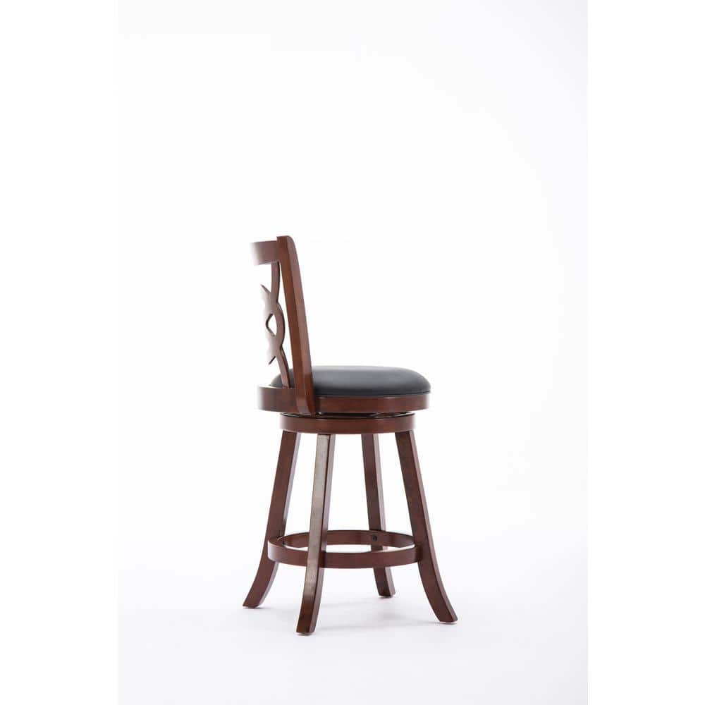 Cherry Swivel Wood Counter Stool with Leather Seat, 24"