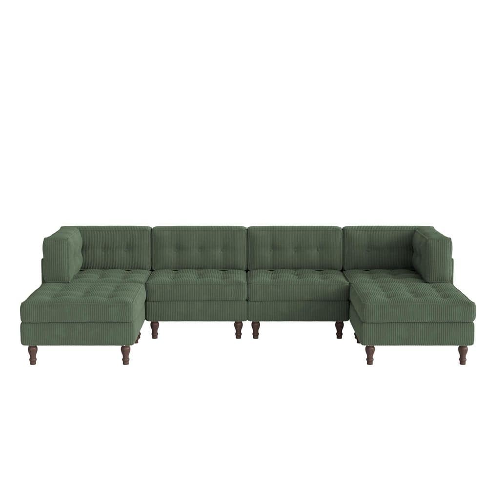 Uixe 130.8 in.Square Arm 6-piece Corduroy U-Shaped Sectional Sofa