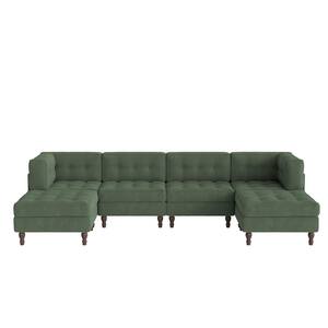 130.8 in.Square Arm 6-piece Corduroy U-Shaped Sectional Sofa in Green
