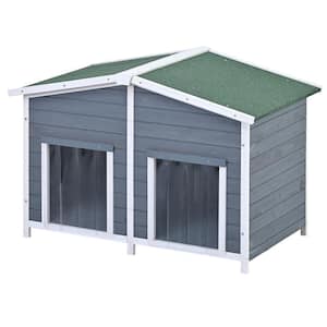 47.2 in. Large Wooden Dog House Outdoor and Indoor Dog Crate, Cabin Style, with Porch, 2 Doors, Gray and Green