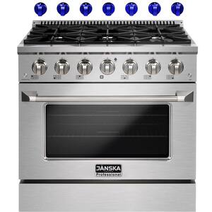 Professional 36 in. 5.2 cu. ft. Gas Range with 6 Burners Convection Oven in Stainless Steel with 2 Sets of Knobs