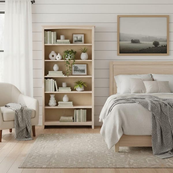 72 in. H Unfinished Solid Wood 6-Shelf Standard Bookcase