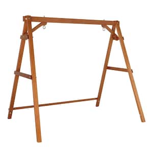 74 in. 2-Person Brown Wood Porch Patio Swing Stand