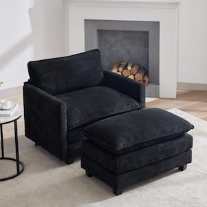 41.34 in. Black Circle Velvet Upholstered Accent Armchair with Large Seat and Ottoman for Bedroom Living Room