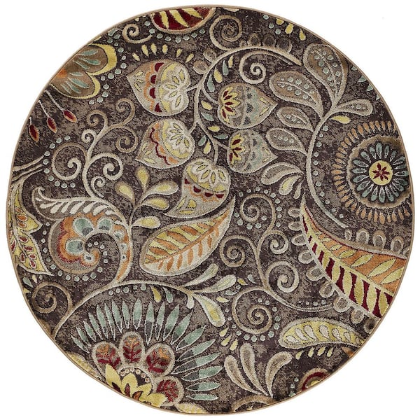 Capri Abstract Brown 6 ft. Round Indoor Area Rug