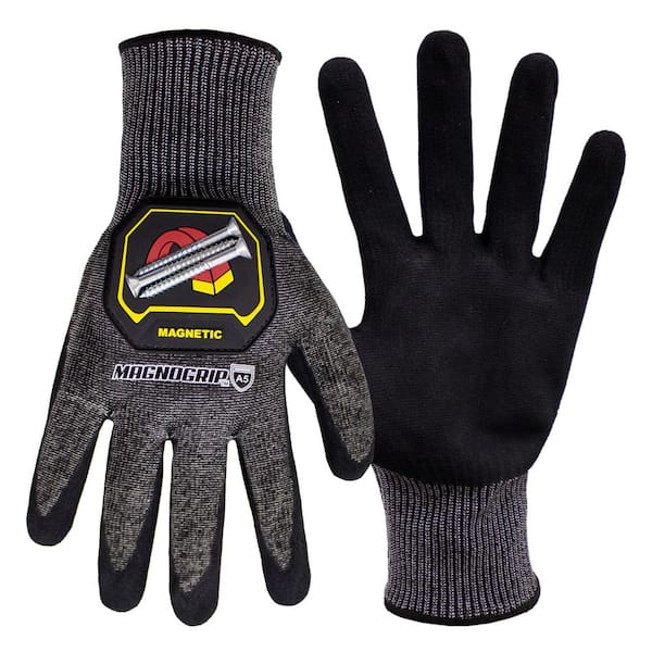 MagnoGrip Level 5 Impact Cut Resistant Work Glove with Integrated Magnetic Storage in Gray, Small