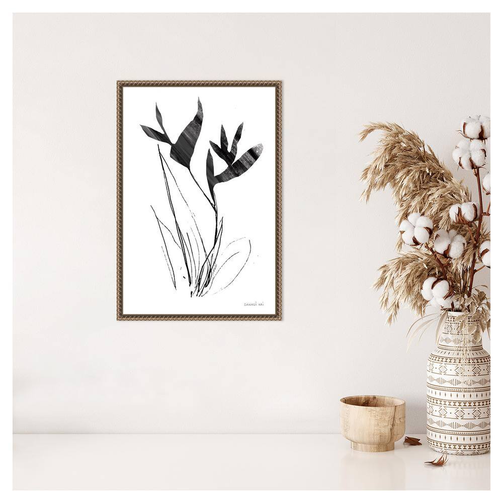 Paradise Botanicals I Black and White Canvas Print with Bronze Frame