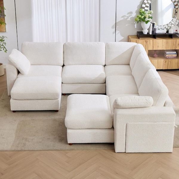 Seafuloy 121 in. Straight Arm 7-Piece Chenille Oversized Modular