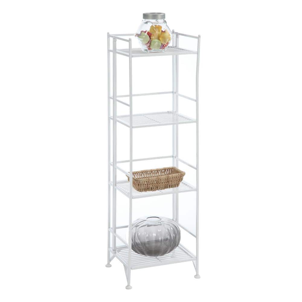 Adjustable White 4-Tier Foldable Metal Bookshelf