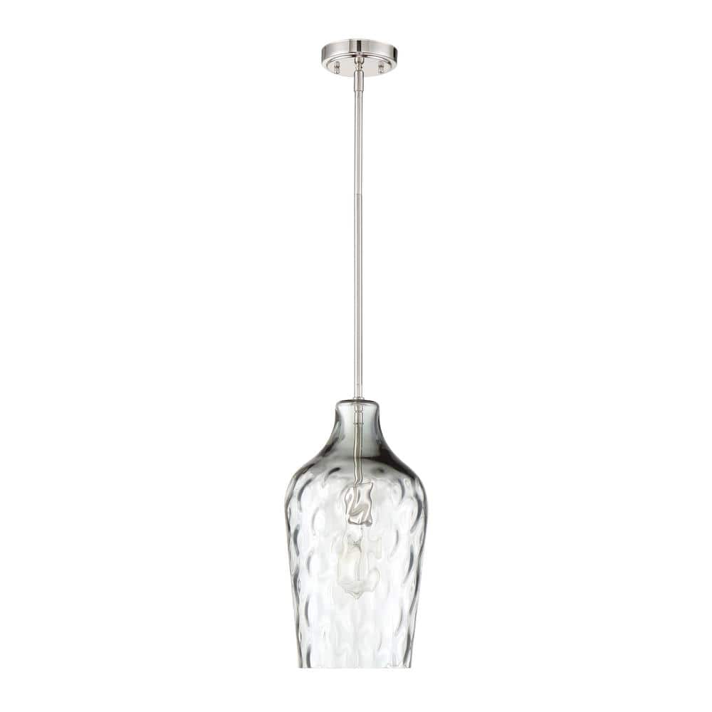 Clear Hammered Glass Mini Pendant Light with Brushed Nickel Finish