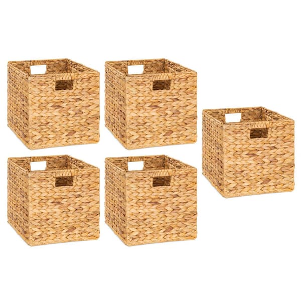 Unbranded Brown 12 in. x 12 in. Polyethylene Decorative Basket Set of 5 with Handles