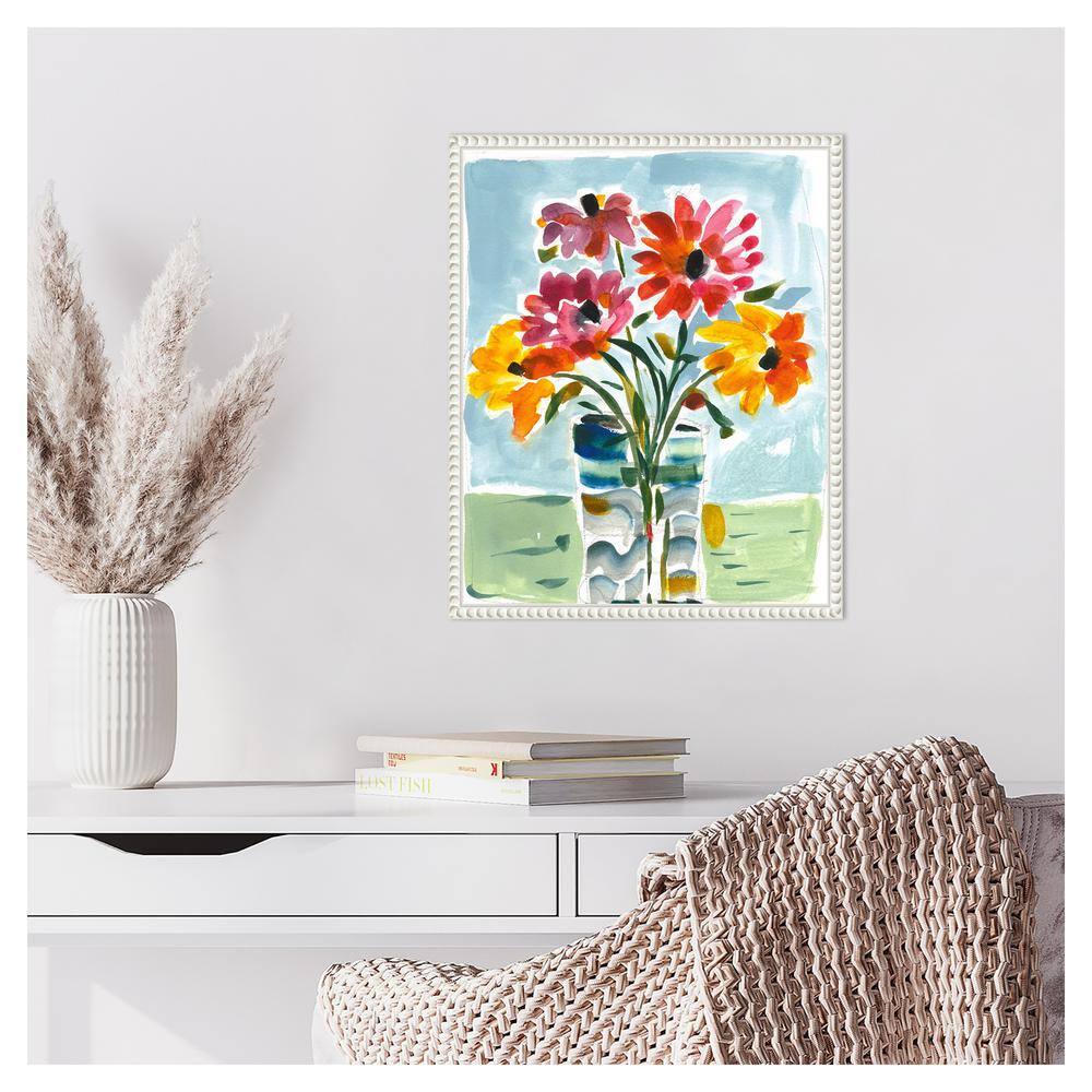 Colorful Floral Canvas Print with Beaded White Frame, 16 x 20