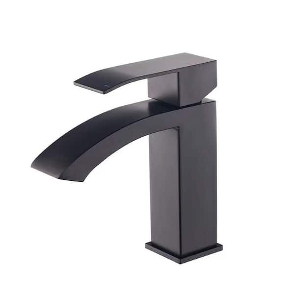 FLG Single Handle Single Hole Waterfall Bathroom Faucet Modern Stainless Steel Bathroom Sink Vanity Faucets in Matte Black