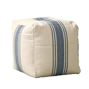 16 in. Blue Stripe Pouf