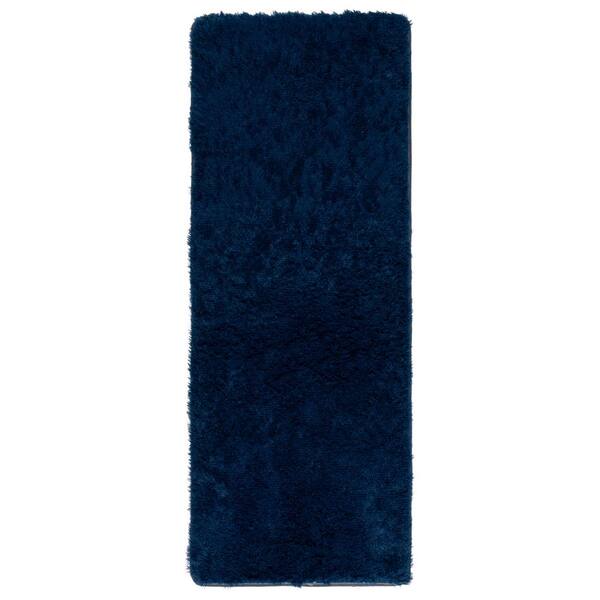 Rainbow Shag 2 ft. x 6 ft. Navy Solid Runner Rug