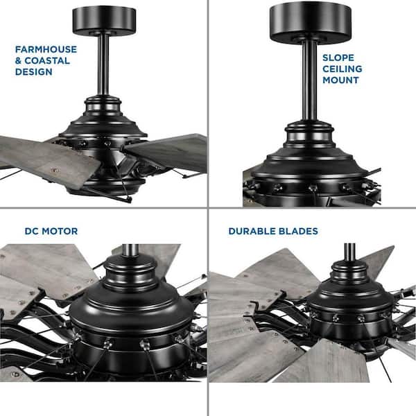 Springer 60 in. Indoor Matte Black Farmhouse Windmill Ceiling Fan with Remote Included for Living Room