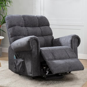 Blue Fabric Power Lift Recliner with 8-Point Vibration Heating Massage and Rolled handrail Assistance Recliner with USB