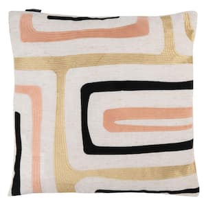 Aethia Gold/Black/Cream/Pink 18 in. X 18 in. Throw Pillow