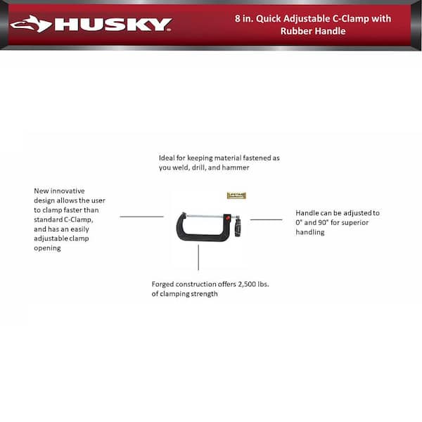 Husky 8 in. Quick Adjustable C-Clamp with Rubber Handle 99684