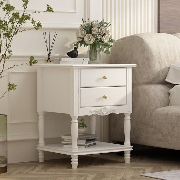 19.7 in. W x 16.9 in. D x 25.2 in. H, White Rectangle Wooden End Table, Dresser, Nightstand with 2- Drawer, Open Shelf