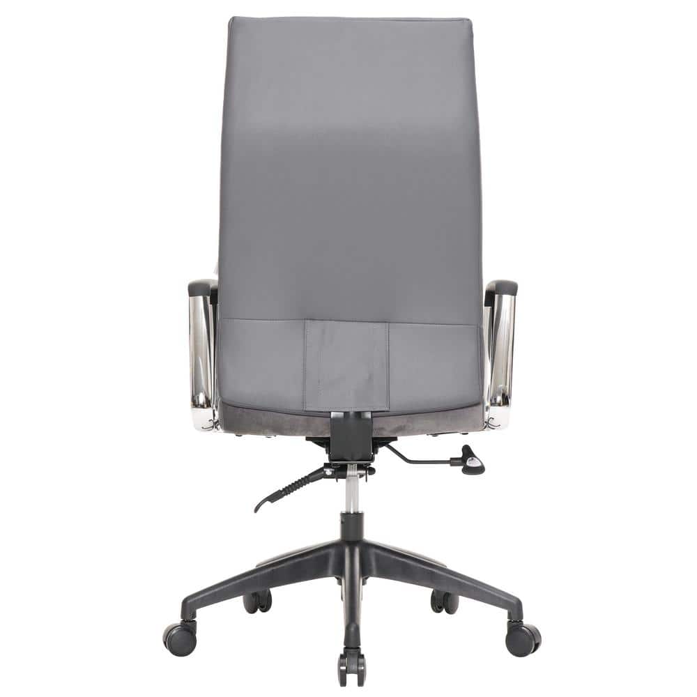 Gray High-Back Leather Swivel Office Chair, 47"