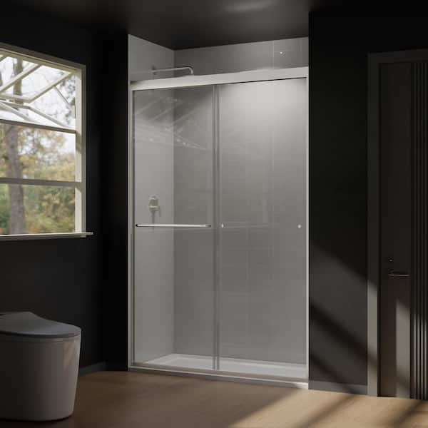 CASAINC 48 in. W x 72 in. H Framed Sliding Shower Door in Black with Tempered Glass