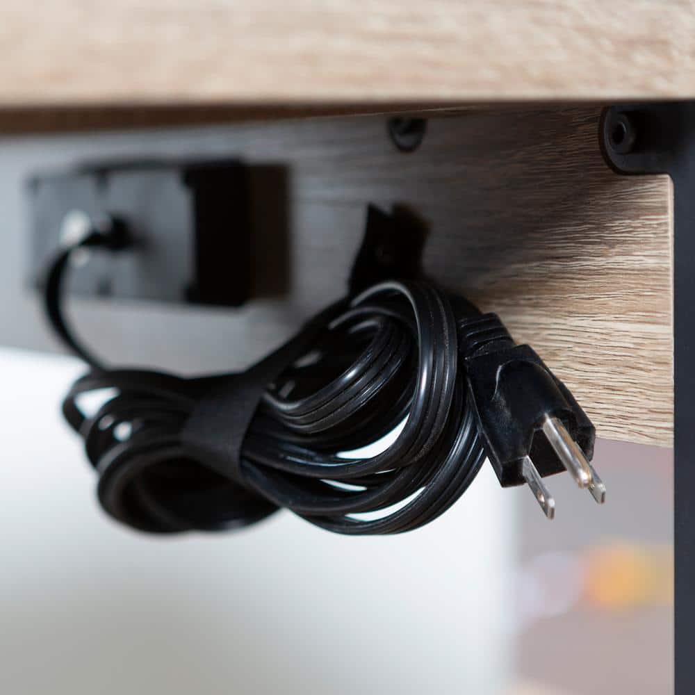 Walker Edison 60" Industrial Desk with USB Port, Driftwood Finish